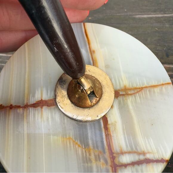 Shaeffer’s Fountain Pen Round Marble Stand Desk Set 14k Gold Nib White Dot Desk - Picture 4 of 8